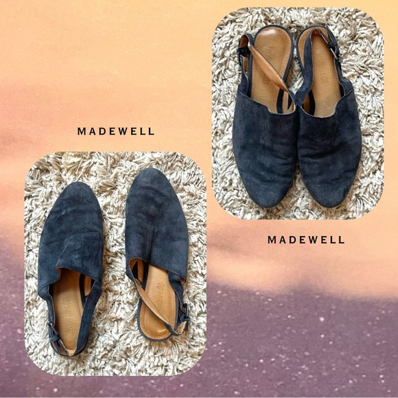 Madewell blue suede sling back heeled mules - Picture 3 of 16